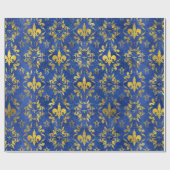 Fleur-de-lis-Muster blauer Marmor und Gold Geschenkpapier (Flach)