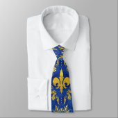 Fleur-de-lis-Muster blauer Marmor und Gold Krawatte (Gebunden)