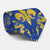 Fleur-de-lis-Muster blauer Marmor und Gold Krawatte (Gerollt)
