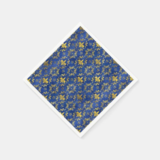 Fleur-de-lis-Muster blauer Marmor und Gold Serviette (Ecke)