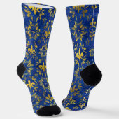 Fleur-de-lis-Muster blauer Marmor und Gold Socken (Gewinkelt)