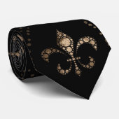Fleur-de-lis-Muster Dot Art Schwarz und Gold Krawatte (Gerollt)