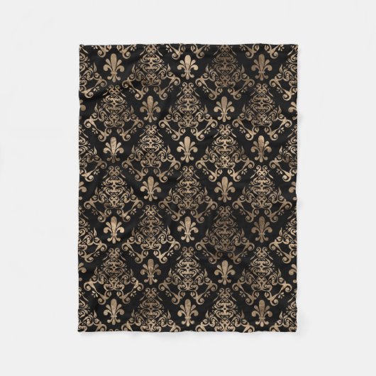 Fleur-de-lis-Muster Gold auf schwarz Fleecedecke (Vorderseite)