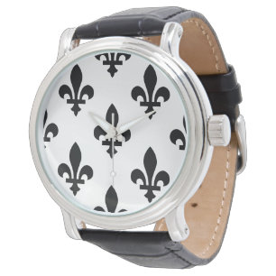 Fleur-de-Lis-Muster, königlich französisch, Schwar Armbanduhr