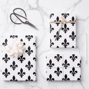 Fleur-de-Lis-Muster, königlich französisch, Schwar Geschenkpapier Set