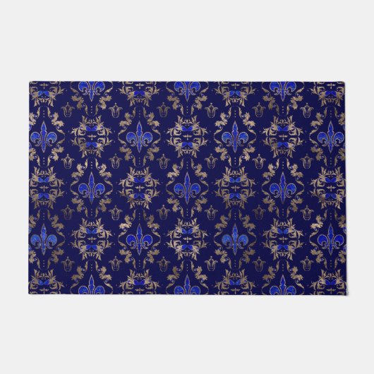 Fleur-de-lis-Muster lapis lazuli und Gold Fußmatte (Vorderseite)