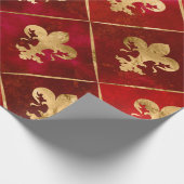 Fleur-de-lis-Muster luxuriös rot Geschenkpapier (Ecke)