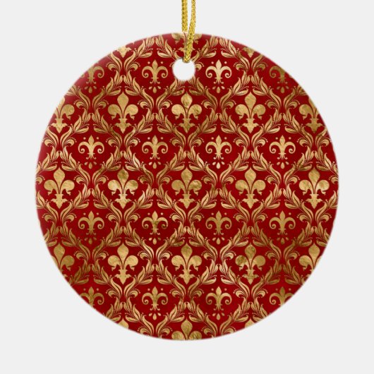 Fleur-de-lis-Muster luxuriös rot Keramik Ornament (Vorne)