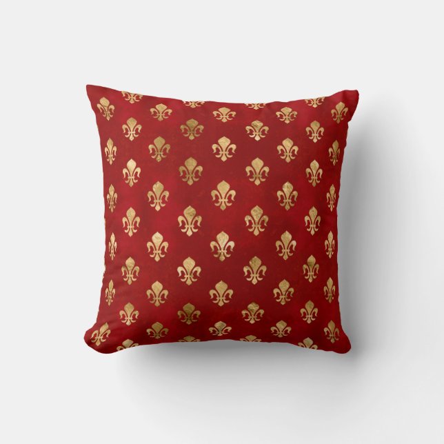 Fleur-de-lis-Muster luxuriös rot Kissen (Vorderseite)
