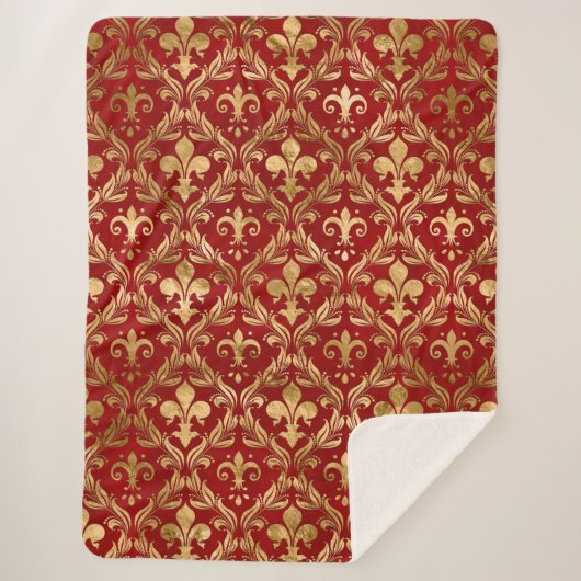Fleur-de-lis-Muster luxuriös rot Sherpadecke (Vorderseite)