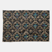 Fleur-de-lis-Muster Marmor und Gold Geschirrtuch (Horizontal)