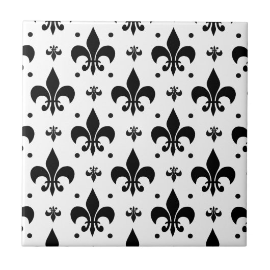 Fleur-de-lis-Muster mit weißem Hintergrund Fliese (Vorderseite)