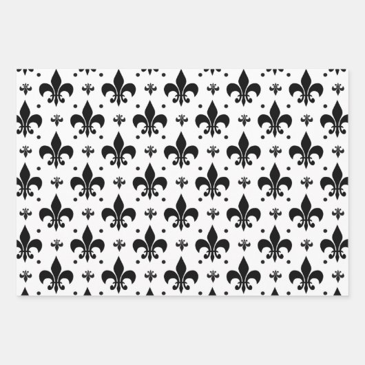 Fleur-de-lis-Muster mit weißem Hintergrund Geschenkpapier Set (Vorderseite)