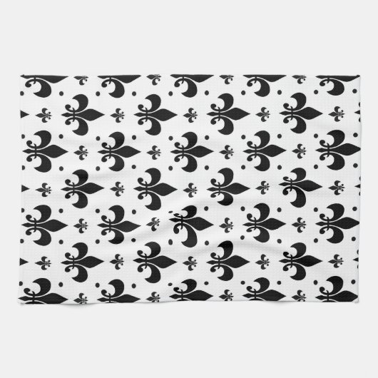 Fleur-de-lis-Muster mit weißem Hintergrund Geschirrtuch (Horizontal)