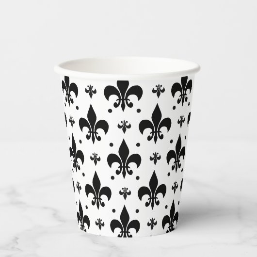 Fleur-de-lis-Muster mit weißem Hintergrund Pappbecher (Vorderseite)