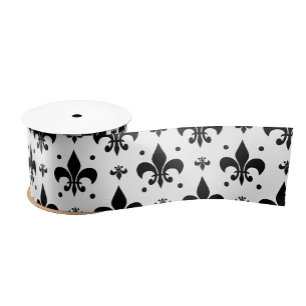 Fleur-de-lis-Muster mit weißem Hintergrund Satinband