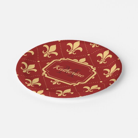 Fleur-de-lis-Muster Pappteller (Schrägansicht)