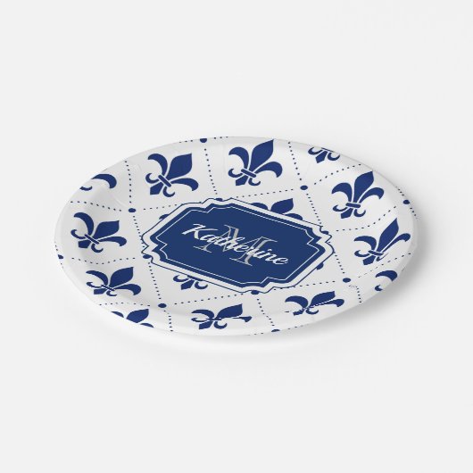 Fleur-de-lis-Muster Pappteller (Schrägansicht)