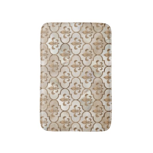 Fleur-de-lis-Muster Perl und Gold Badematte (Vorderseite Vertikal)