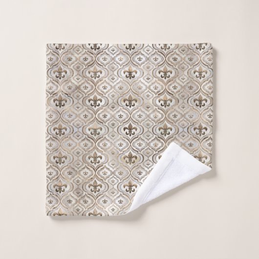Fleur-de-lis-Muster Perl und Gold Badhandtuch Set (Waschlappen)