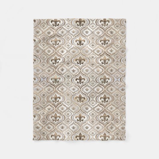Fleur-de-lis-Muster Perl und Gold Fleecedecke (Vorderseite)