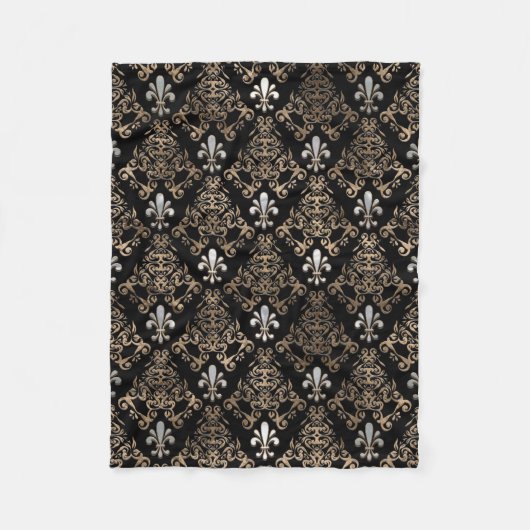 Fleur-de-lis-Muster Perl und Gold Fleecedecke (Vorderseite)