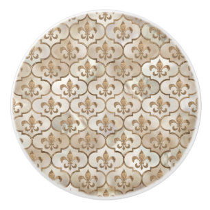 Fleur-de-lis-Muster Perl und Gold Keramikknauf