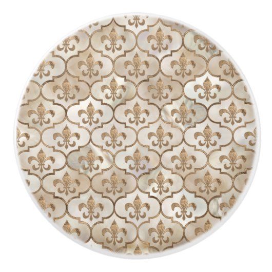 Fleur-de-lis-Muster Perl und Gold Keramikknauf (Vorderseite)