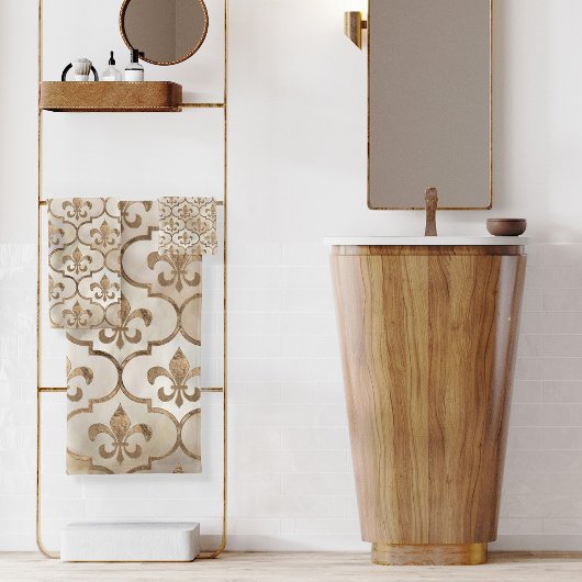 Fleur-de-lis-Muster Perle und Gold Badhandtuch Set