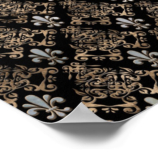 Fleur-de-lis-Muster Perle und Gold Poster (Ecke)