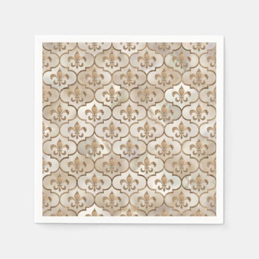 Fleur-de-lis-Muster Perle und Gold Serviette (Vorderseite)