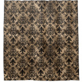 Fleur-de-lis-Muster schwarz auf Gold Duschvorhang (Vorderseite)