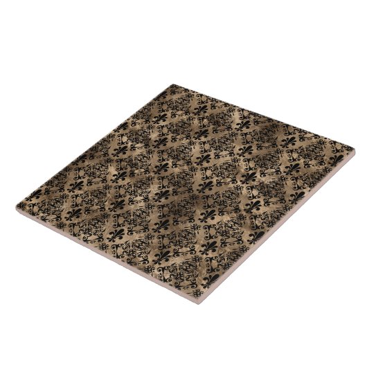 Fleur-de-lis-Muster schwarz auf Gold Fliese (Seite)