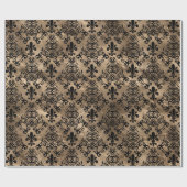 Fleur-de-lis-Muster schwarz auf Gold Geschenkpapier (Flach)