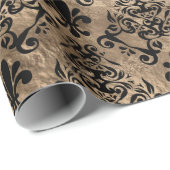 Fleur-de-lis-Muster schwarz auf Gold Geschenkpapier (Rolleneckpunkt)