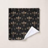 Fleur-de-lis-Muster schwarz und gold Badhandtuch Set (Waschlappen)