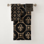 Fleur-de-lis-Muster - Schwarz und Gold Badhandtuch Set (Insitu)