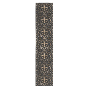 Fleur-de-lis-Muster schwarz und gold Kurzer Tischläufer