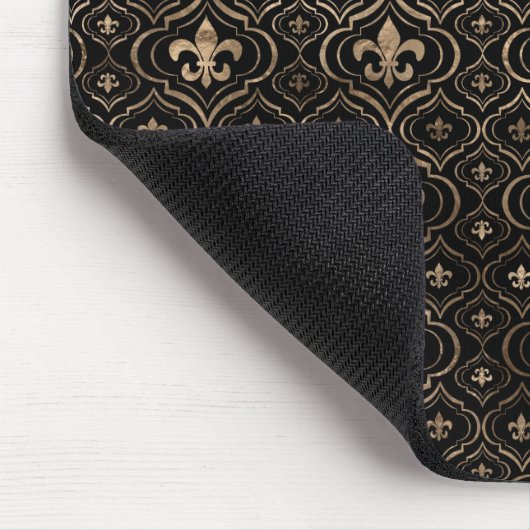 Fleur-de-lis Muster schwarz und gold Mousepad (Ecke)