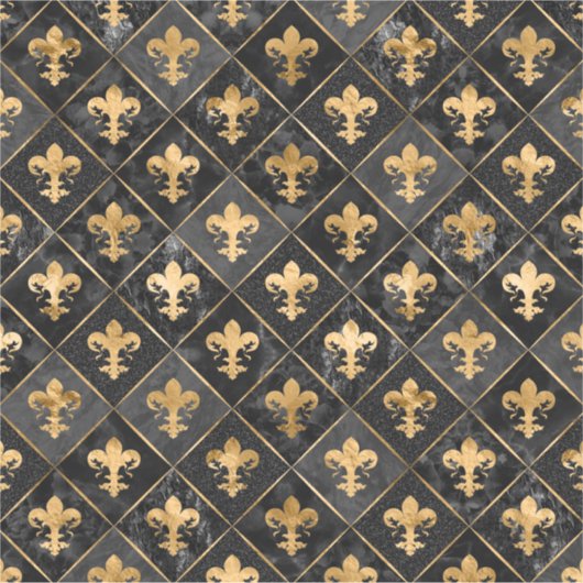 Fleur-de-lis-Muster Schwarzer Marmor und Gold Aufkleber (Vorderseite)