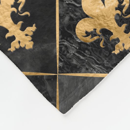 Fleur-de-lis-Muster Schwarzer Marmor und Gold Fleecedecke (Ecke)