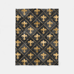 Fleur-de-lis-Muster Schwarzer Marmor und Gold Fleecedecke