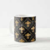 Fleur-de-lis-Muster Schwarzer Marmor und Gold Kaffeetasse (Vorderseite Links)