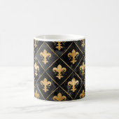 Fleur-de-lis-Muster Schwarzer Marmor und Gold Kaffeetasse (Mittel)