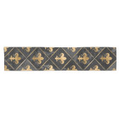 Fleur-de-lis-Muster Schwarzer Marmor und Gold Kurzer Tischläufer (Horizontal)