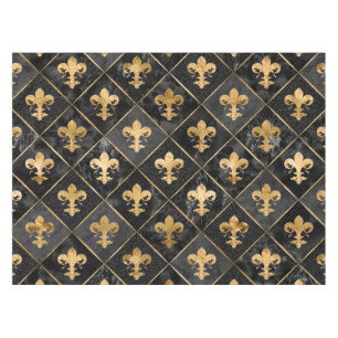 Fleur-de-lis-Muster Schwarzer Marmor und Gold Tischdecke