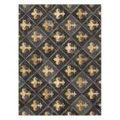 Fleur-de-lis-Muster Schwarzer Marmor und Gold Tischdecke (Vorderseite)