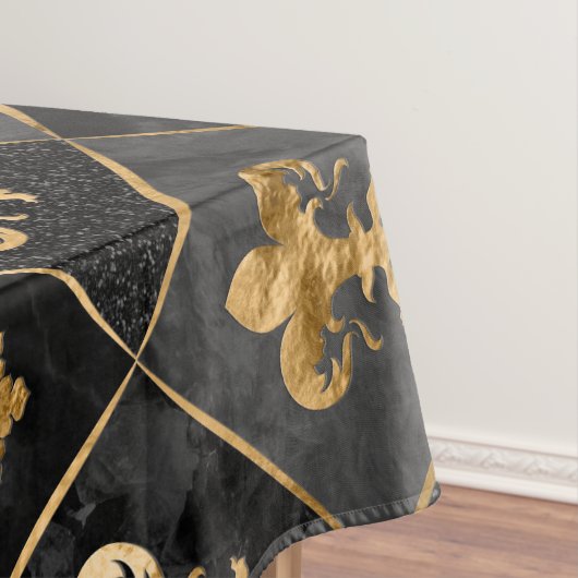 Fleur-de-lis-Muster Schwarzer Marmor und Gold Tischdecke (Beispiel)