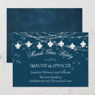 Fleur de Lis Navy Blaue Lichter   Rustikale Verlob Einladung