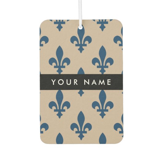 Fleur de Lis, Navy Blue on Beige, Royal, Your Name Autolufterfrischer (Vorderseite)